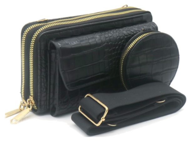 Croco tas met portefeuille zwart