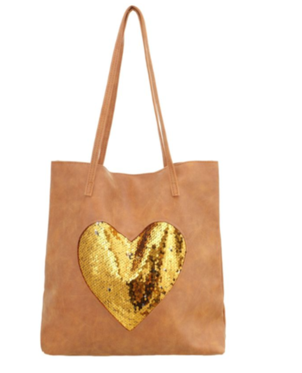Shopper met hart bruin
