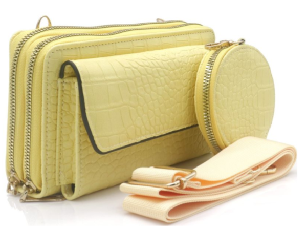 Croco tas met portefeuille geel