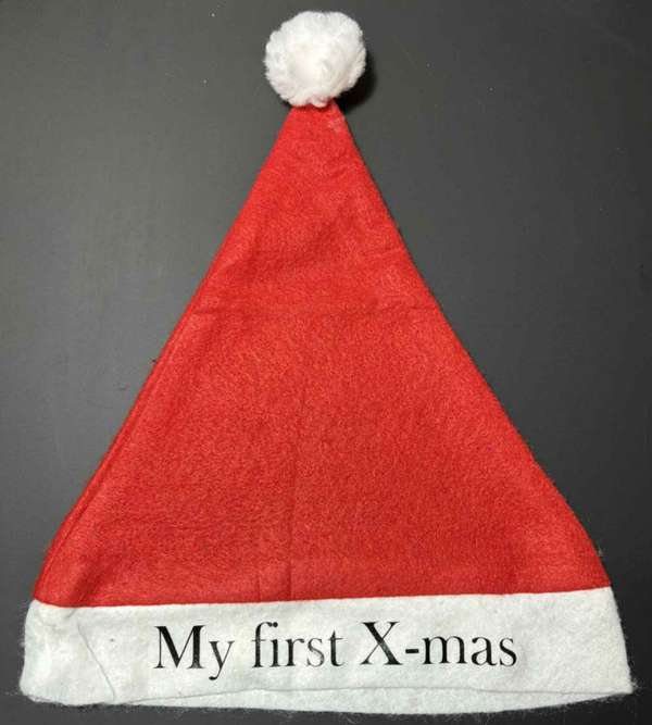 Bedrukte Kerstmuts "My first X-mas"