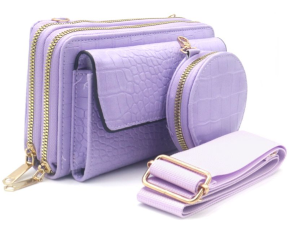 Croco tas met portefeuille paars