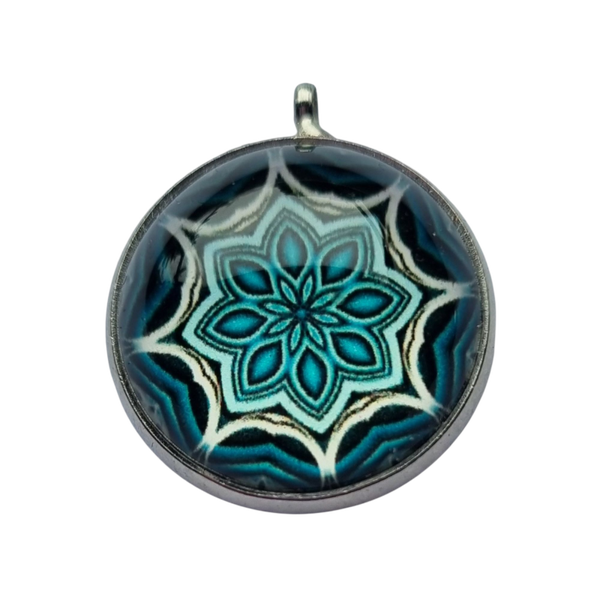 Hanger rvs met cabochon 20 mm blauw mandala diverse varianten