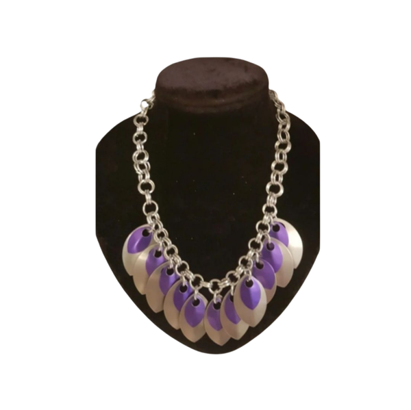 Aluminium schalenketting in paars met zilver