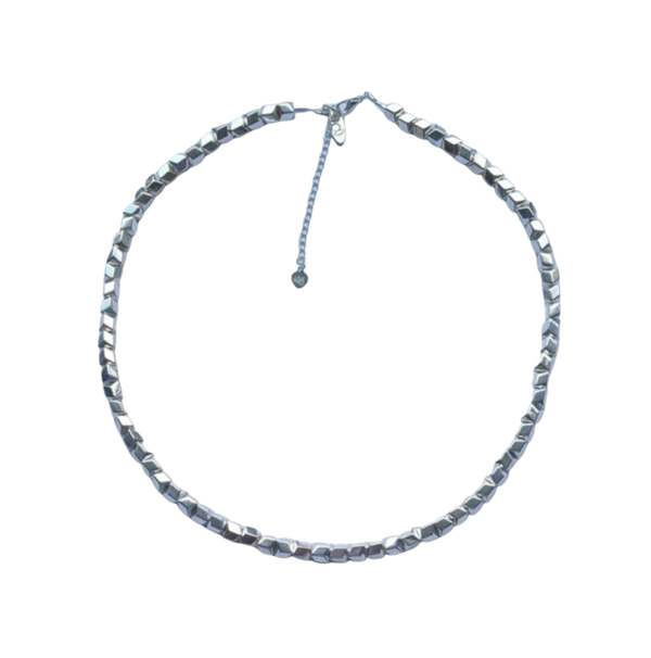 Verzilverde hematiet ketting grof