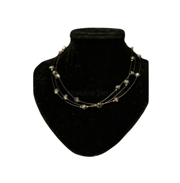 Ketting zwevend facet met zilverkleurige facetkralen