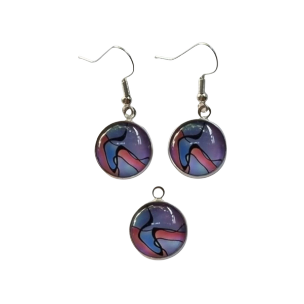 Sieradenset kleurrijke cabochon  14 mm