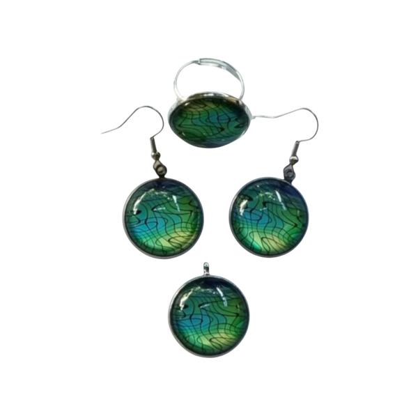 Sieradenset kleurrijke cabochon 20 mm