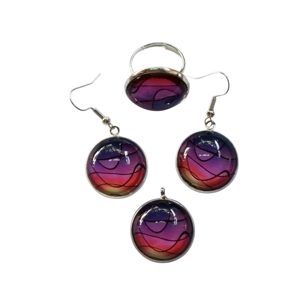 Sieradenset kleurrijke cabochon  20 mm