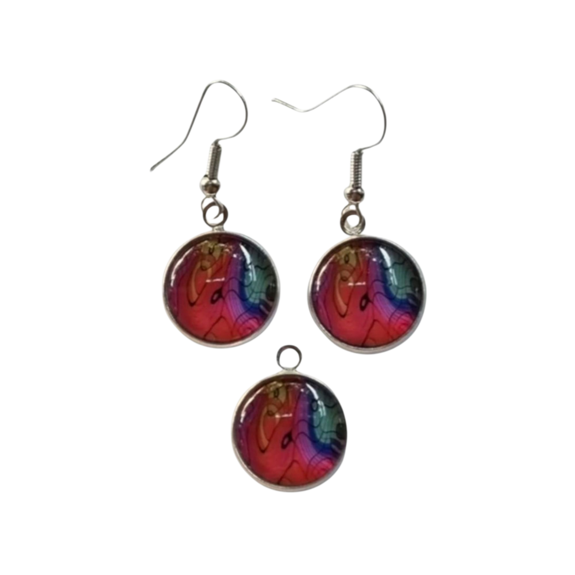 Sieradenset kleurrijke cabochon  14 mm