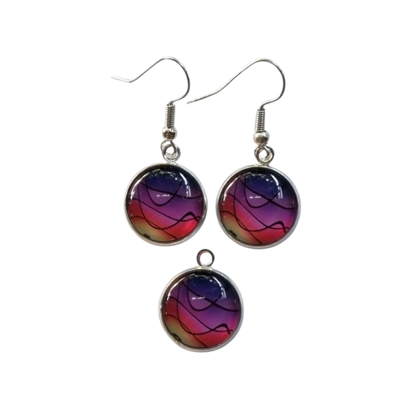 Sieradenset kleurrijke cabochon  14 mm