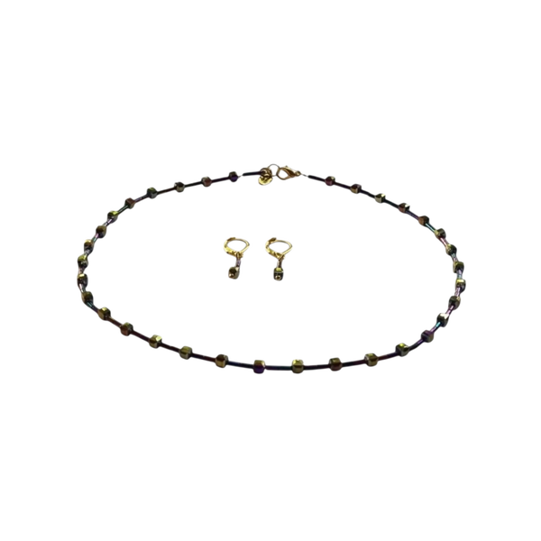 Hematiet ketting met blokjes en staafjes met armband en oorbellen