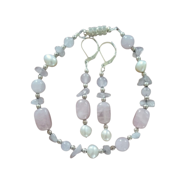 Sieradenset vintage rozenkwarts armband en oorbellen