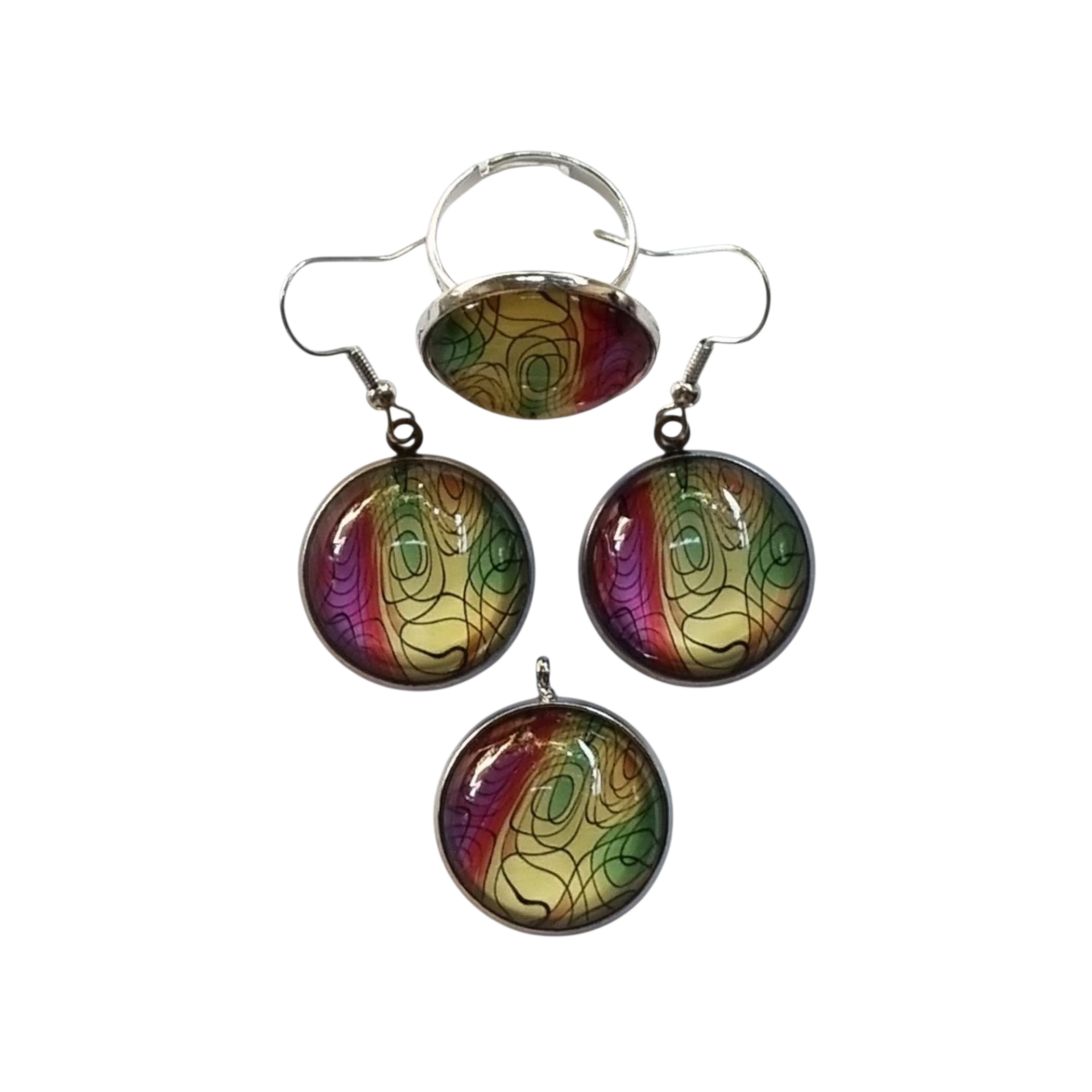 Sieradenset kleurrijke cabochon 20 mm