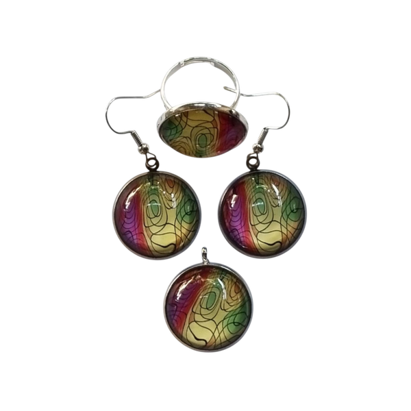 Sieradenset kleurrijke cabochon 20 mm