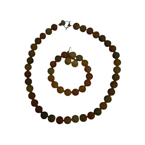 Jaspis sieradenset. In mooie natuurtinten afgewerkt met een zilver slot