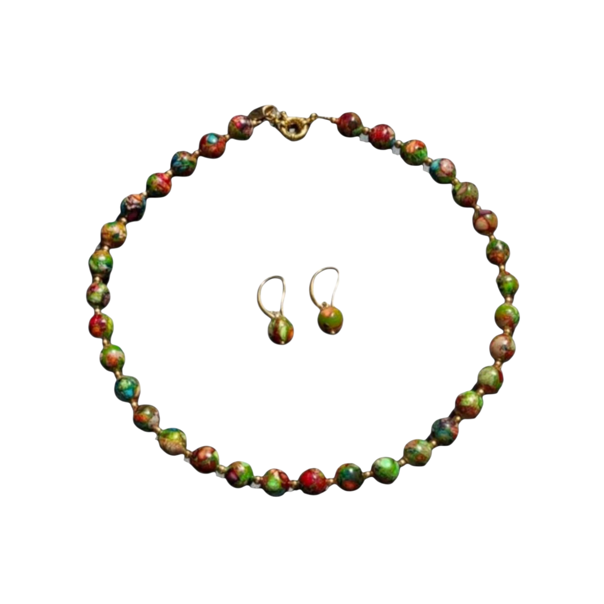 Vergulde sieradenset van gemêleerd natuursteen