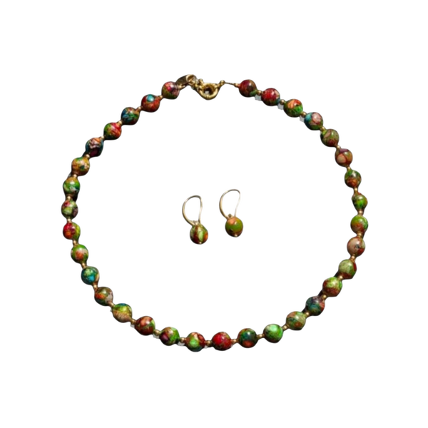 Vergulde sieradenset van gemêleerd natuursteen