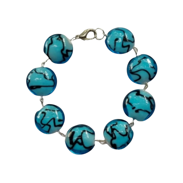 Luxe armband met bewerkte glaskralen aqua