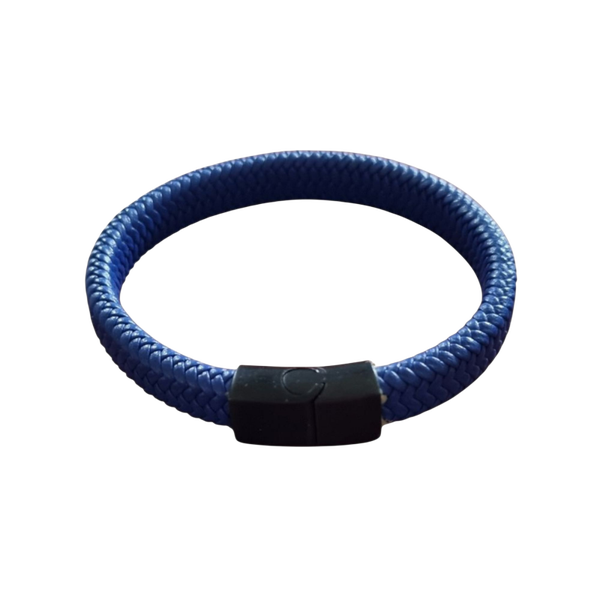 Leren armband blauw met  zwarte sluiting