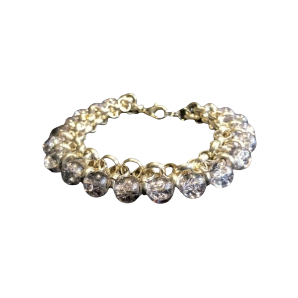 Jasseron schakel armband enkel met blauwe crackle glaskralen