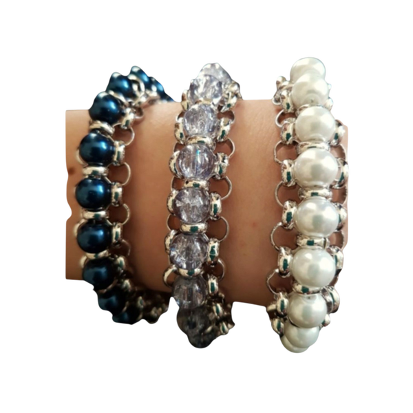 Jasseron schakel armband enkel glasparels in diverse kleuren mogelijk