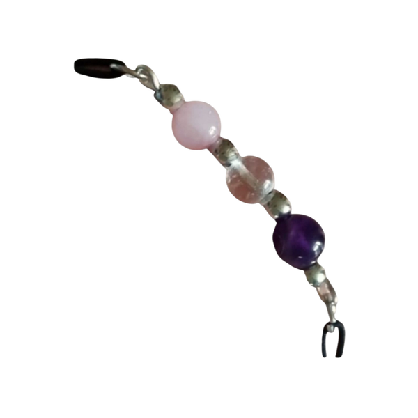 Armband op elastiek met rozenkwarts, kristal en amethyst met zilverkleurige kralen
