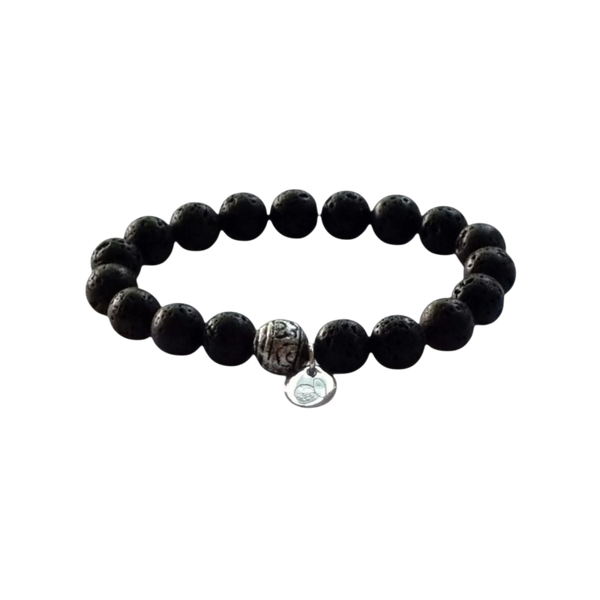 Herenarmband van Lava Rock kralen 10 mm met antiek zilverkleur kraal