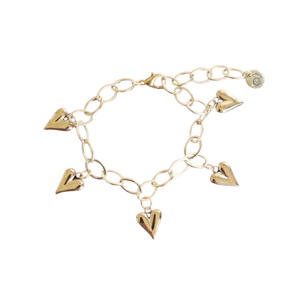 Grove steenless steel armband met hartenbedels