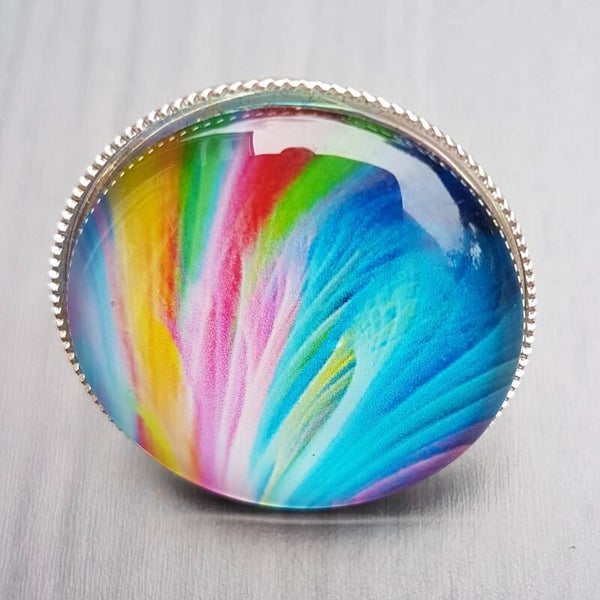 Ring rvs verstelbaar met gekleurde cabochon 30 mm