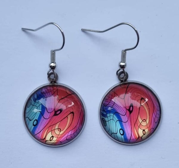 Oorhangers met kleurrijke cabochon 20 mm