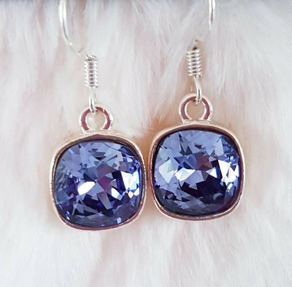 Design oorbellen lavendel met zilveren oorhanger