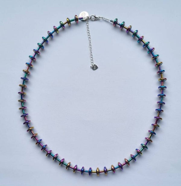 Hematiet ketting luxe met zilveren sluiting en verlengkettinkje