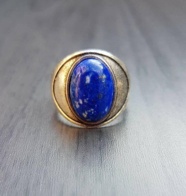Ring antiek zilverkleur met lapis lazuli