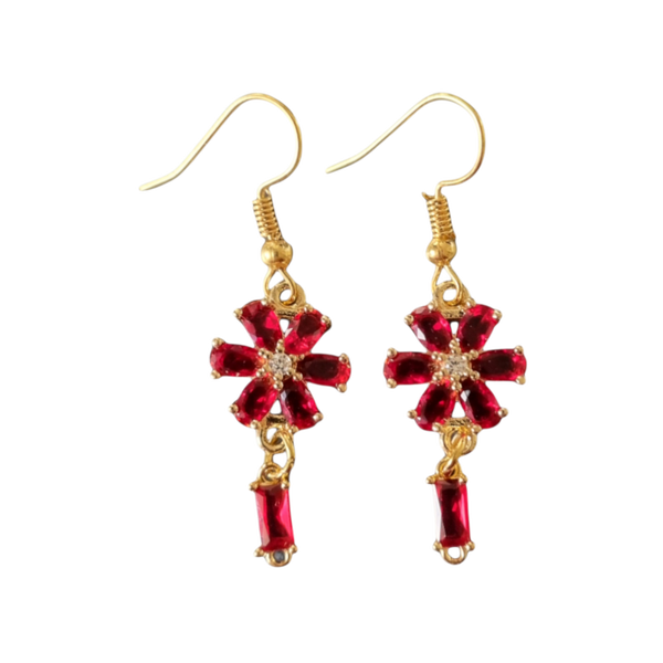 Vergulde zirkonia oorhangers Red Flower