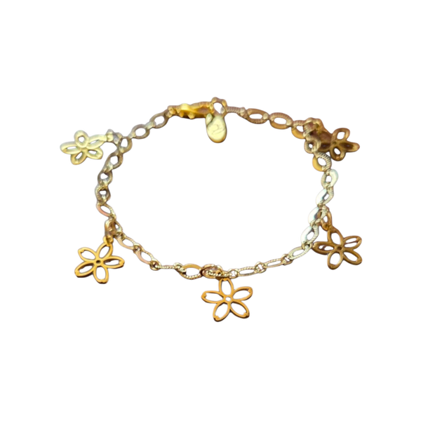 Bedelarmband goud met bloemen