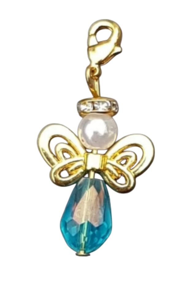 Wens engeltje / bescherm engeltje goud vlindervleugel, facetkraal en slot. In diverse kleuren verkrijgbaar