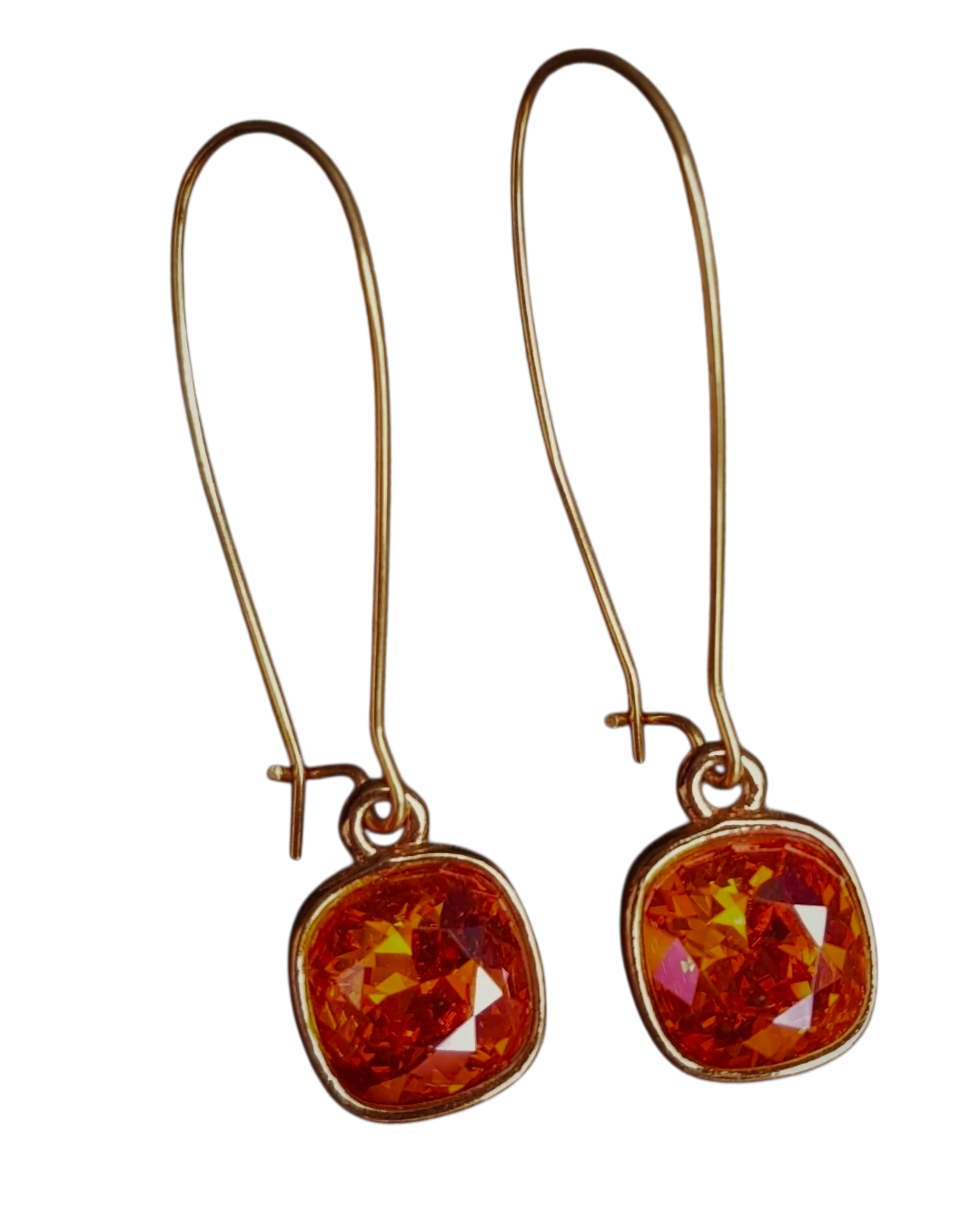 Oorhangers rosegold met vierkante luxe oranje facetstenen