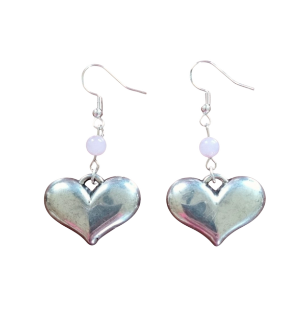 Zilvelen oorbellen met echt zilver hart en edelsteen