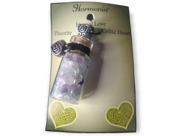 Geschenkflesje fluoriet aan waxkoord Eternal love