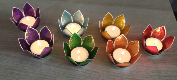 Set van 7: Lotus sfeerlicht chakra zilverrand