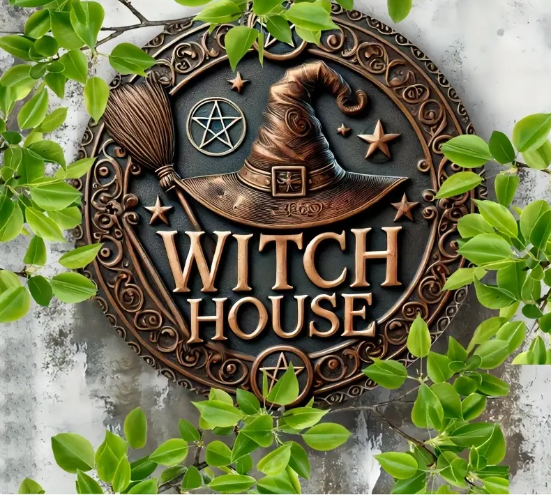 Vintage "Witch house" Muurbord – Metaal  20cm