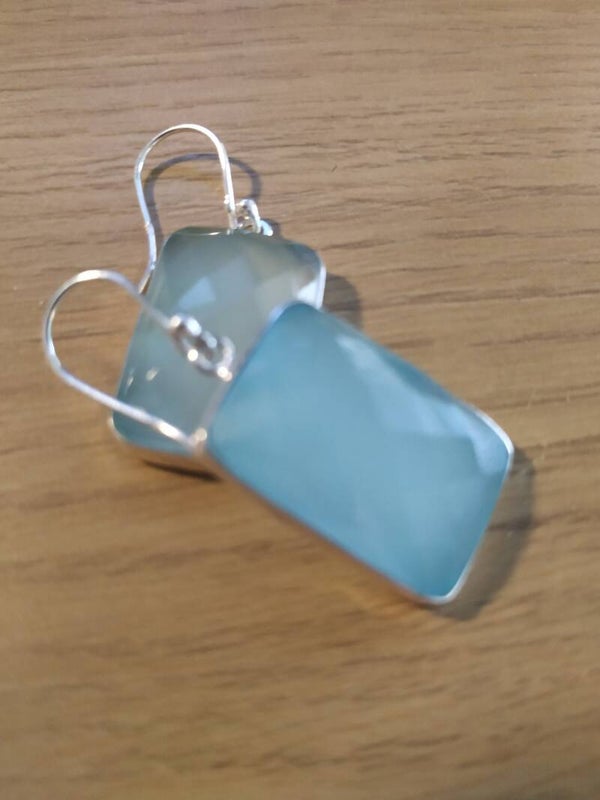 Aquamarijn oorbellen 925/000 zilver rechthoek