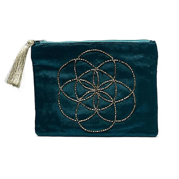 Fluwelen buideltje seed of life petrol - 20x15 cm | Atelier Mystique