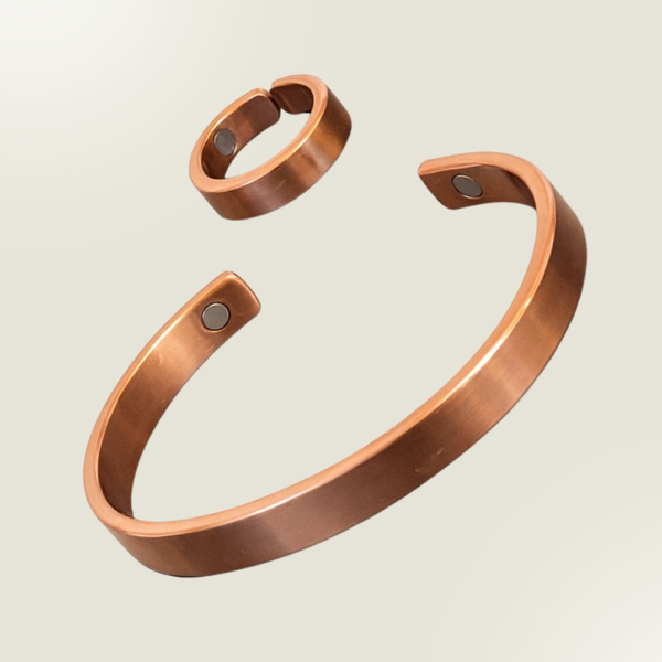 Set koperen armband + verstelbare ring (2 magneten elk)
