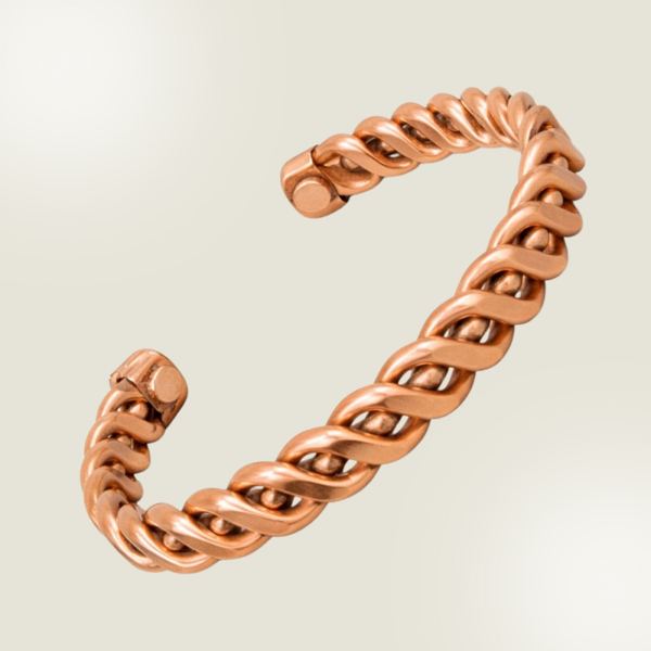 Koperen armband gevlochten, met 2 magneten (breed/heren)