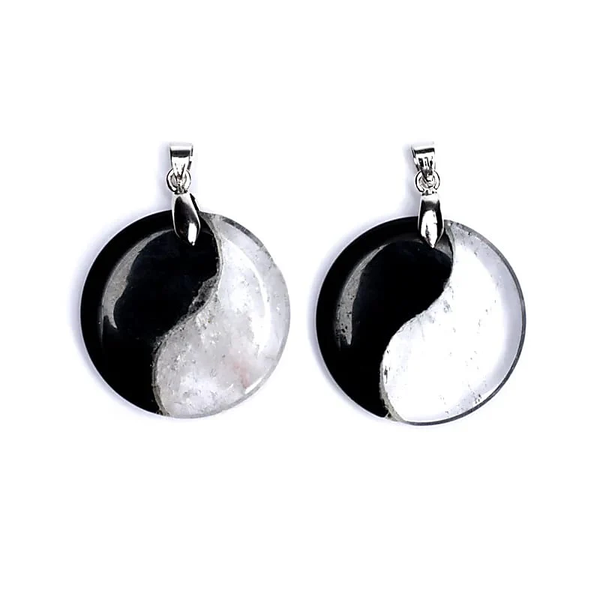 Hanger Yin Yang obsidiaan/bergkristal -- 3 cm