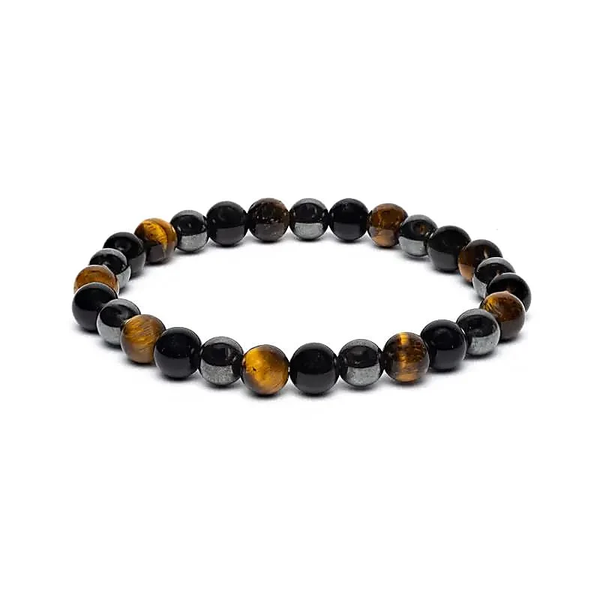 Armband voor brede pols met tijgeroog, hematiet en obsidiaan -- 0,8 cm