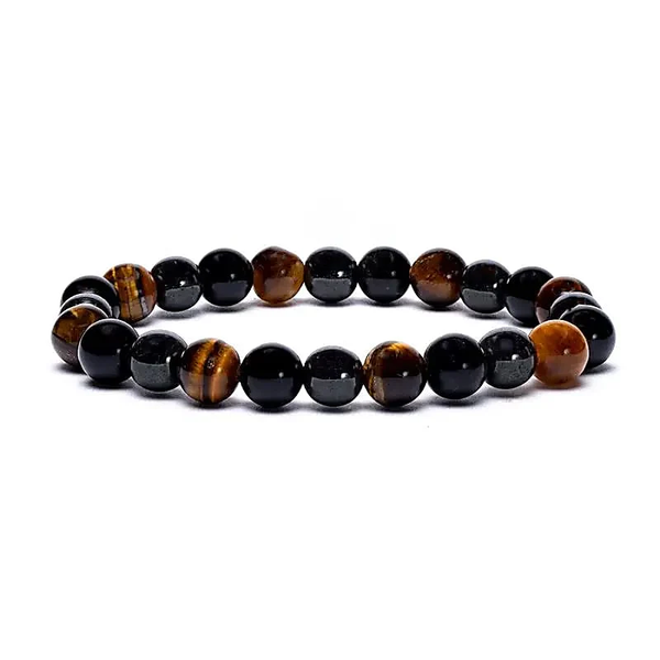 Armband hematiet/obsidiaan/ tijgeroog elastisch -- 0.8cm;9cm