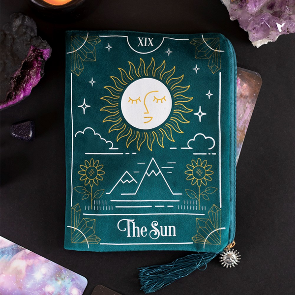 The Sun Tarot Card Ritstasje – Fluwelen Pouch met Gouden Zon