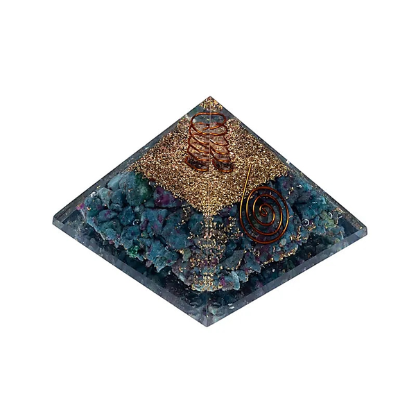 Orgoniet Piramide met Robijn & Kyaniet – Energie, Balans & Chakra Activering